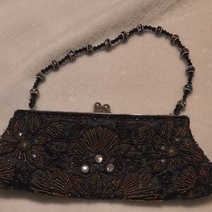 Apt. 9 Black and Gold Beaded Clutch